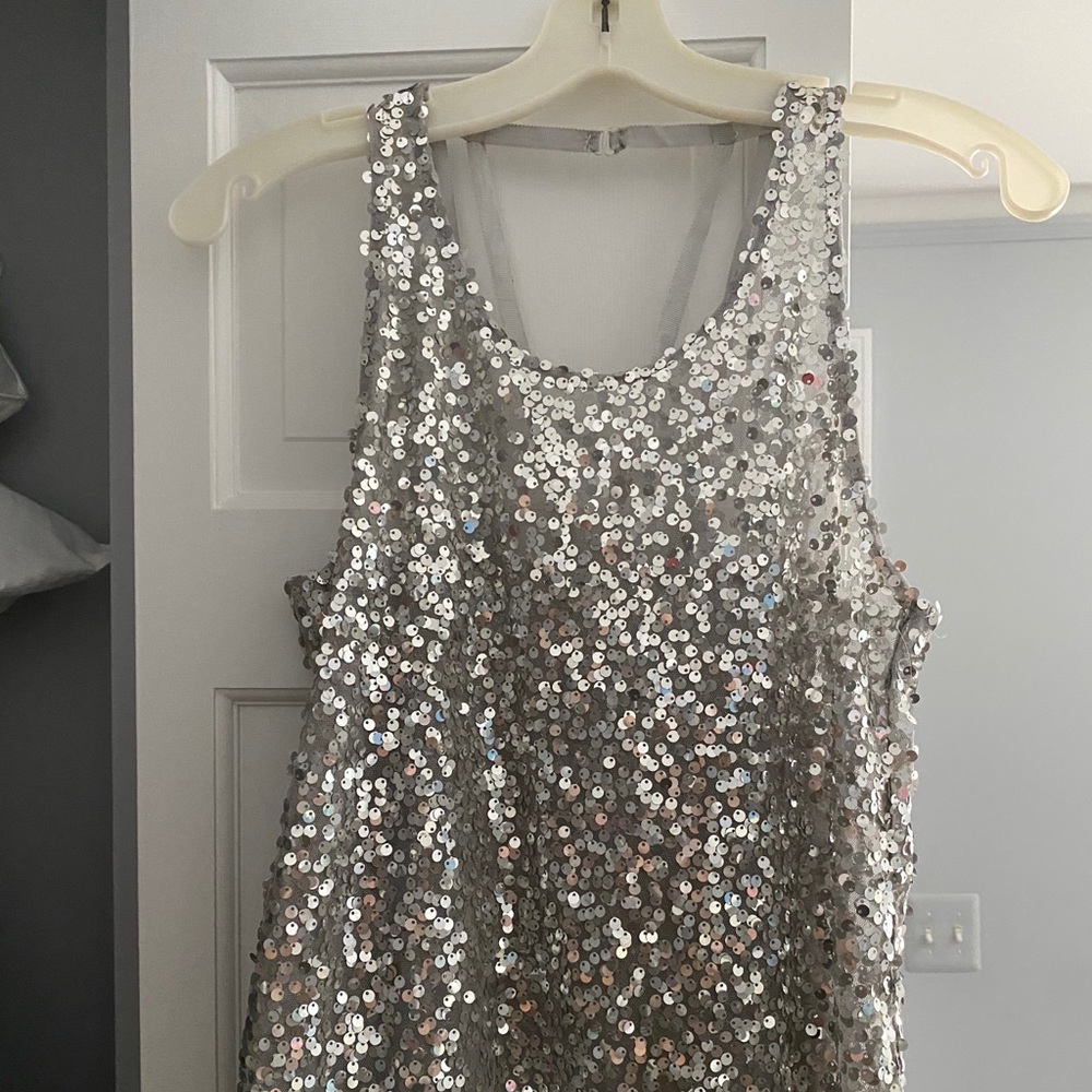 Free People Silver Sequin High Neck Top